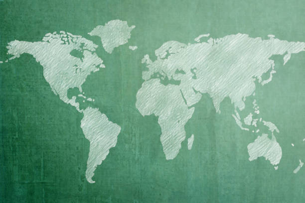 lousa verde com fundo de mapa do mundo - blackboard back to school green picture frame - fotografias e filmes do acervo