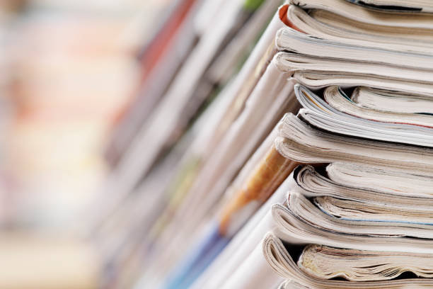 istock Close-up photograph of a stack of old magazines 1129024778