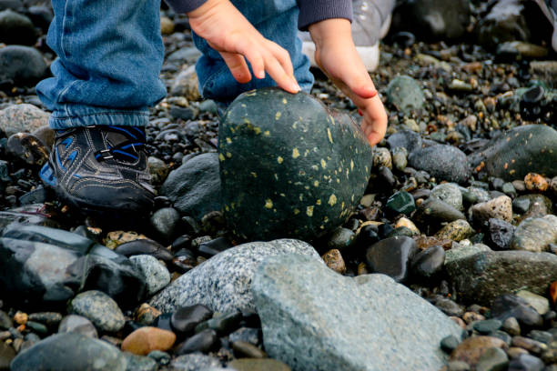 istock Child Helping Father Lift Rock 1129026009