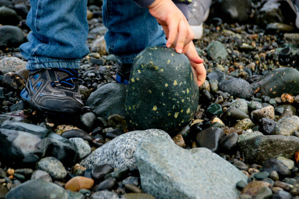 istock Child Helping Father Lift Rock 1129026018