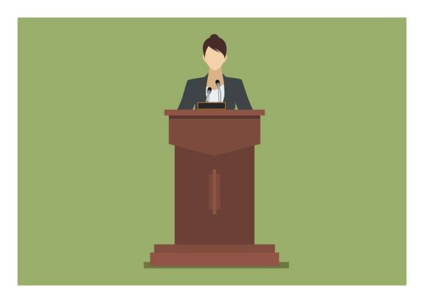 여성 스피커 서 고 연단에서 연설 - politician women president public speaker stock illustrations