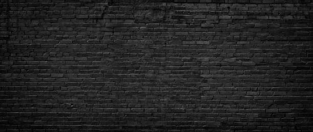 black brick wall, texture of dark brickwork close-up