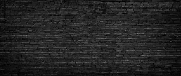 Photo of black brick wall, texture of dark brickwork close-up