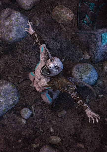 Full body portrait of an albino reptilian monster.