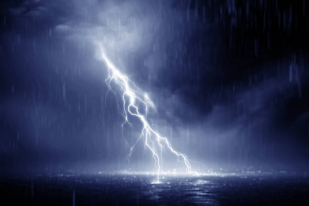 istock Lightning storm 3d rendering over Black sea near 1129034030