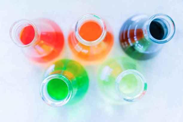 istock glassware for test chemical extraction and color solution. in the chemistry laboratory 1129034121
