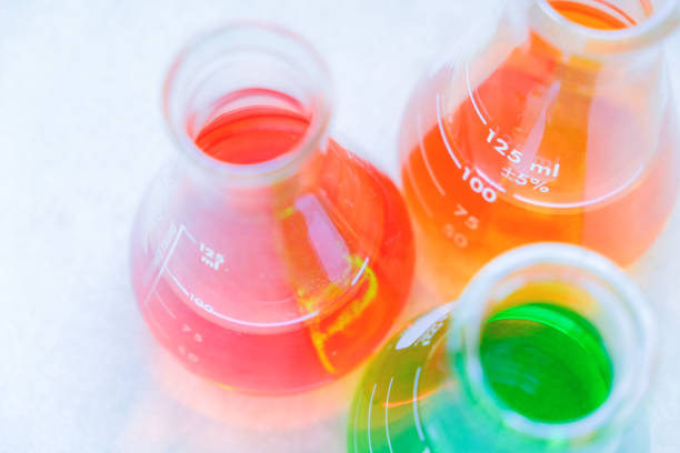 istock glassware for test chemical extraction and color solution. in the chemistry laboratory 1129034129