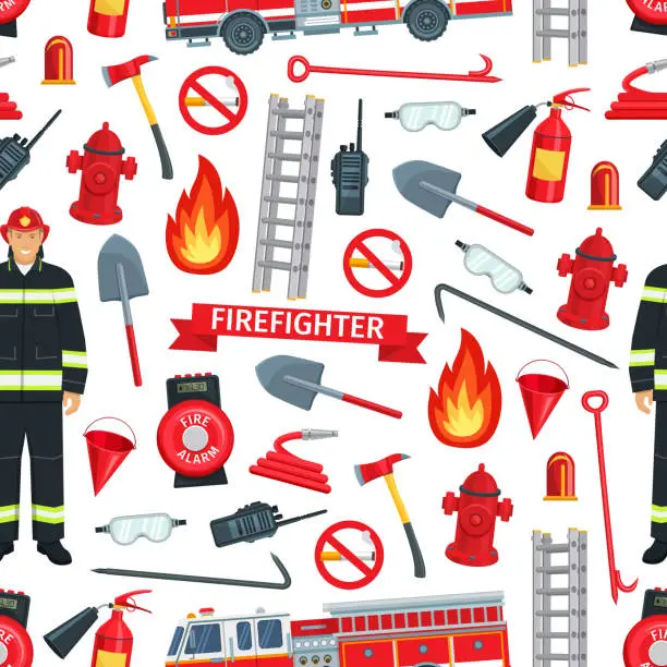 Vector illustration of Firefighting pattern seamless vector background