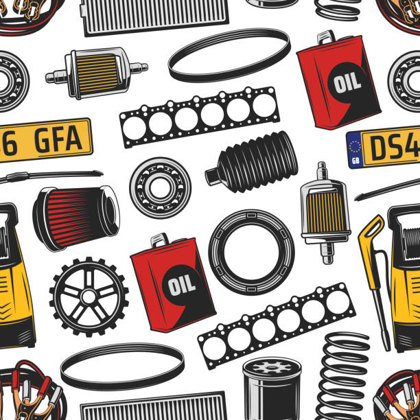 자동차 예비 부품 및 도구 완벽 한 패턴 - piston engine ball bearing work tool stock illustrations