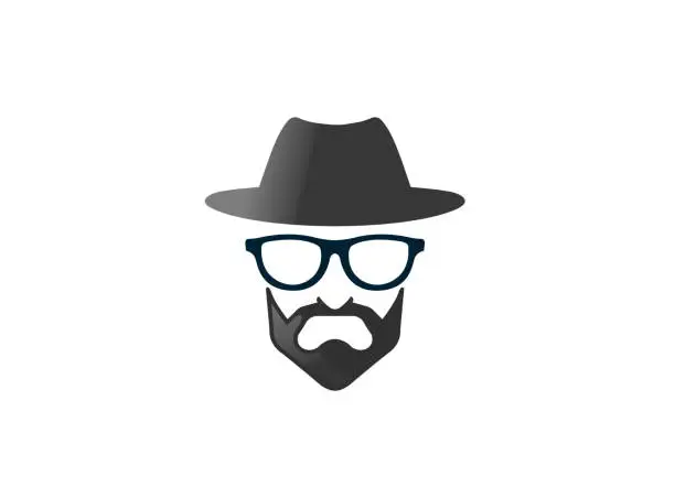 Vector illustration of bowler hat with beard and glasses Brille und Bart for logo