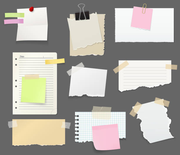 illustrations, cliparts, dessins animés et icônes de pièces de feuille de papier pour vecteur de notes et des rappels - planning adhesive note business office