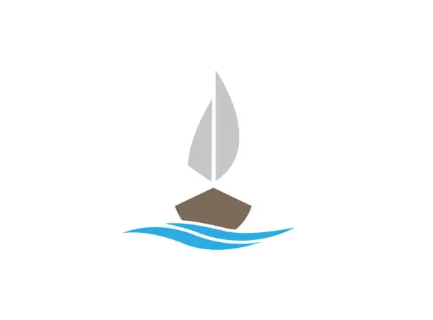 Vector illustration of yacht sailing in the sea with meer for logo