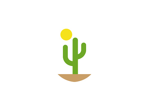 Cactus and sun in desert for logo