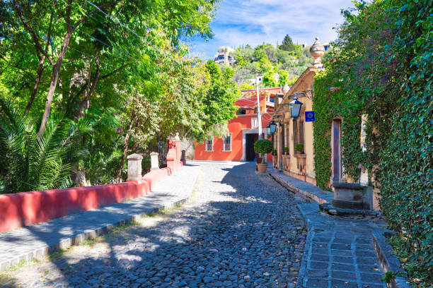 san miguel de allende, parco benito huarez in zona centro nel centro storico della città - mexico san miguel de allende wall road foto e immagini stock