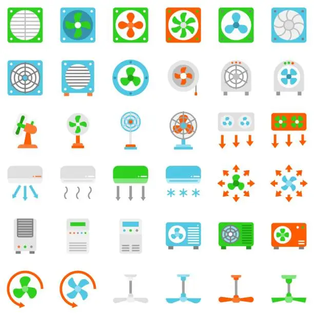 Vector illustration of Fan related vector illustration set, flat style icon