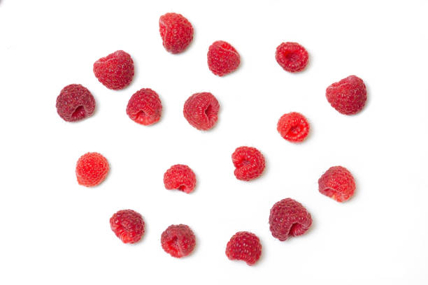 istock Set of Ripe raspbarry on white background 1129048913