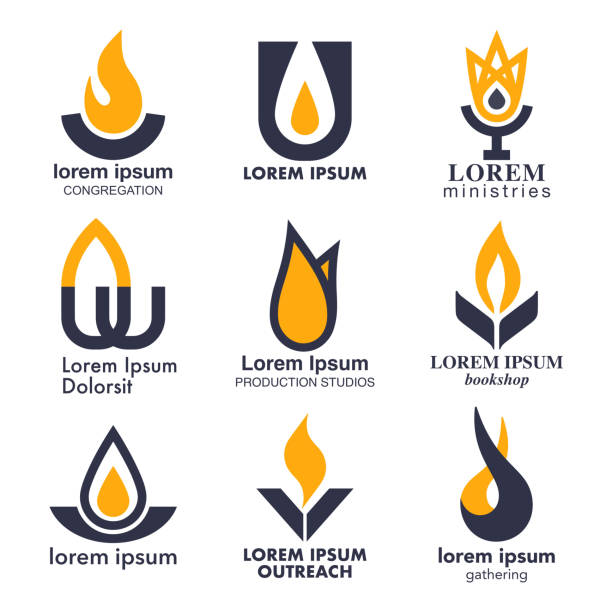 Flame, Fire and Torch Icon Set Customizable modern fire icons for religious and other organizations flame symbols stock illustrations