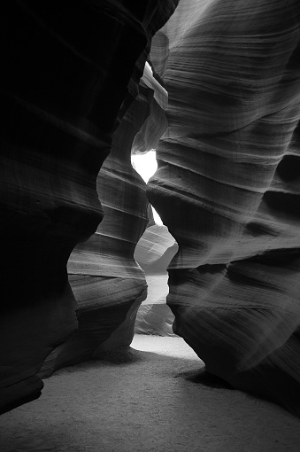 Black and white shot inside the Antelope Slot Canyone near Page, Arizona