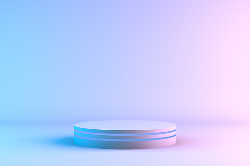 3d rendering of Blank product stand with neon lights.