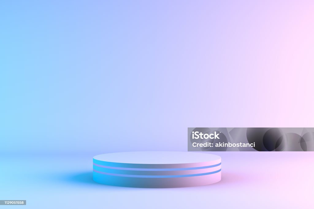Blank product stand with neon lights 3d rendering of Blank product stand with neon lights. Backgrounds Stock Photo