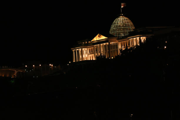 istock Panoramic view of Tbilisi at night 1129053119
