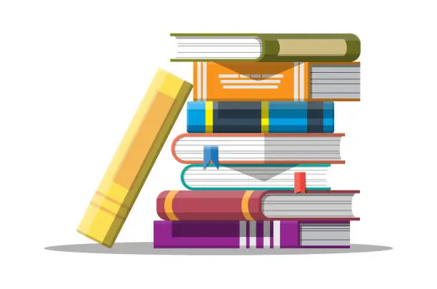 Vector illustration of Pile of books in hand