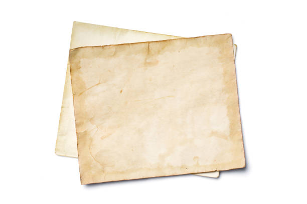 maqueta de hojas de papel amarillentas vintage vacías - paper greeting card blank document fotografías e imágenes de stock