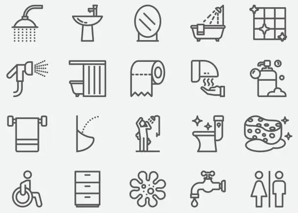 Vector illustration of Bathroom and Toilet Line Icons