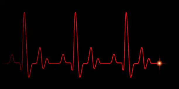 Heart pulse red graphic line on black, healthcare medical background with heart cardiogram, cardiology concept pulse rate diagram illustration