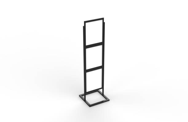 istock Free standing poster display holder metal stand, mock up template on isolated white background, ready for design presentation, 3d illustration 1129076372