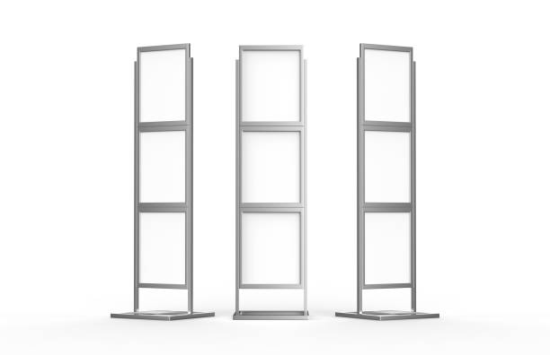 istock Free standing poster display holder metal stand, mock up template on isolated white background, ready for design presentation, 3d illustration 1129076587