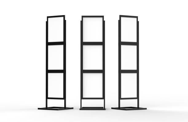 istock Free standing poster display holder metal stand, mock up template on isolated white background, ready for design presentation, 3d illustration 1129076591