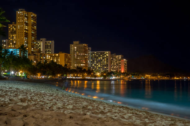 istock Waikiki Beach at night 1129076779