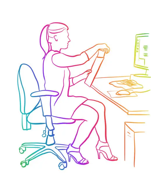 Vector illustration of Secretary Posting Letter Rainbow