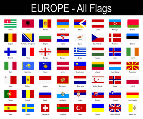 illustrazioni stock, clip art, cartoni animati e icone di tendenza di tutte le bandiere europee - set di icone - illustrazione vettoriale - croatian flag