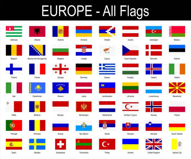 Vector illustration of All European Flags - Icon Set - Vector Illustration