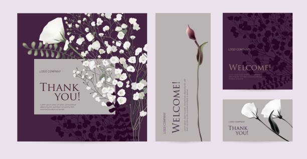 A set of luxury cards with the words "Thank you" and "Welcome". Design template of business cards with floral elements for the hotel, beauty salon, spa, restaurant, club. Vector illustration thank-you-gold-greeting-card stock illustrations