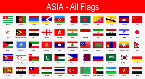 alle asiatischen flaggen - icon-set - vektor-illustration - bhutanese flag stock-grafiken, -clipart, -cartoons und -symbole