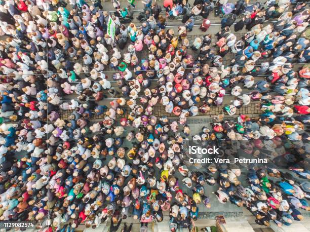 Lviv Ukraine October 7 2018 Aerial View Religious Procession At City Streets Stock Photo - Download Image Now