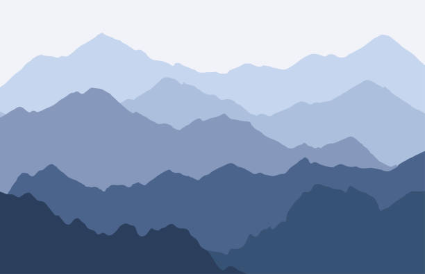 ilustrações de stock, clip art, desenhos animados e ícones de scenic panorama with foggy mountains. vector nature landscape - sierra
