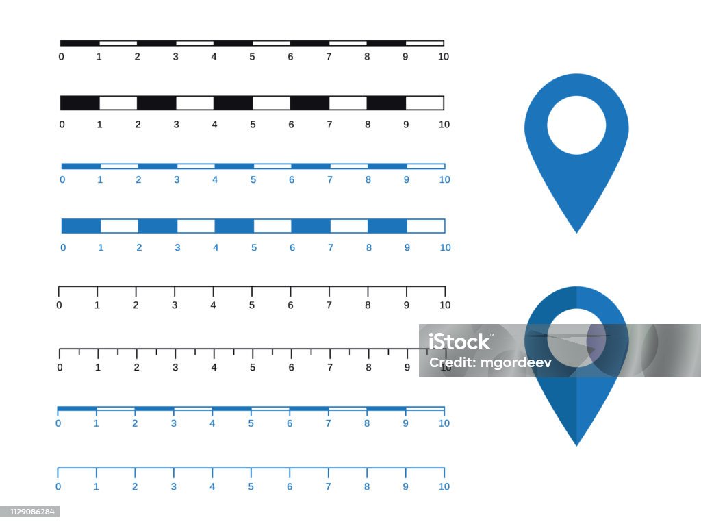 Physical Map. Distance Scale Map Scales Graphics For Measuring Distances Scale Measure Map Vector ...