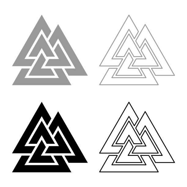 ilustraciones, imágenes clip art, dibujos animados e iconos de stock de icono del valknut símbolo symblol set color negro gris ilustración contorno plano estilo imagen - triquetra