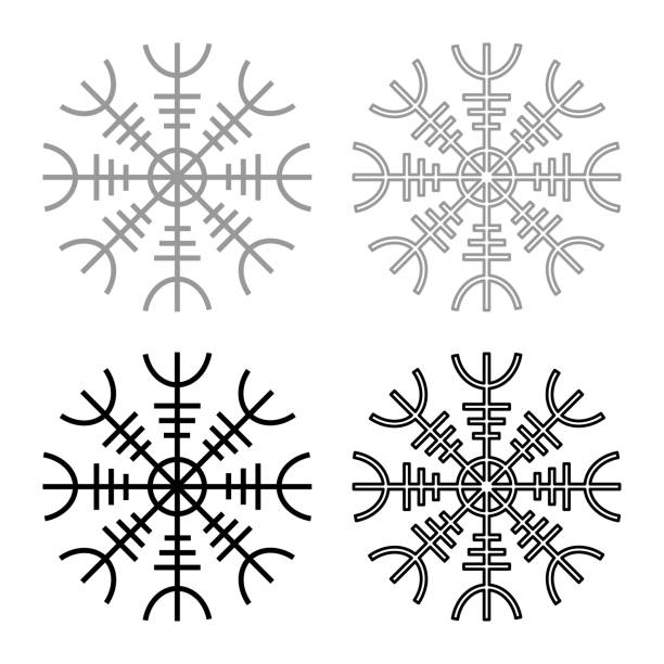 Helm of awe aegishjalmur or egishjalmur icon set grey black color illustration outline flat style simple image Helm of awe aegishjalmur or egishjalmur icon set grey black color vector illustration outline flat style simple image celtic dragon tattoo stock illustrations