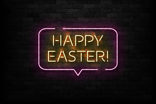 istock Vector realistic isolated neon sign of Happy Easter symbol for template decoration and covering on the wall background. 1129087982
