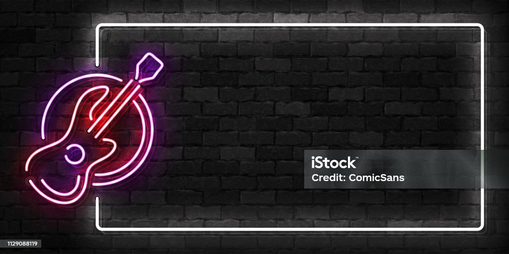 Vector realistic isolated neon sign of Guitar frame symbol for template decoration and covering on the wall background. Country and Western Music stock vector