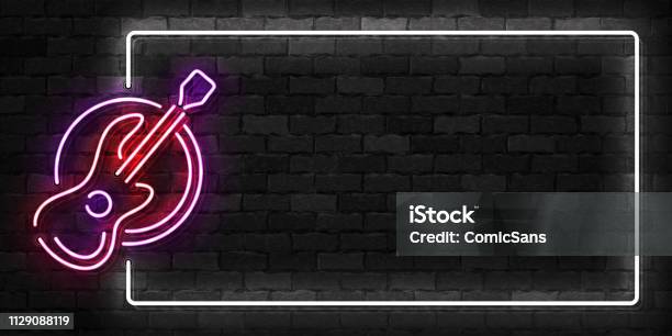 Vector Realistic Isolated Neon Sign Of Guitar Frame Symbol For Template Decoration And Covering On The Wall Background Stock Illustration - Download Image Now