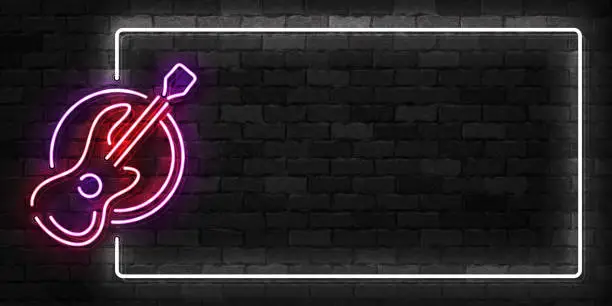 Vector illustration of Vector realistic isolated neon sign of Guitar frame symbol for template decoration and covering on the wall background.