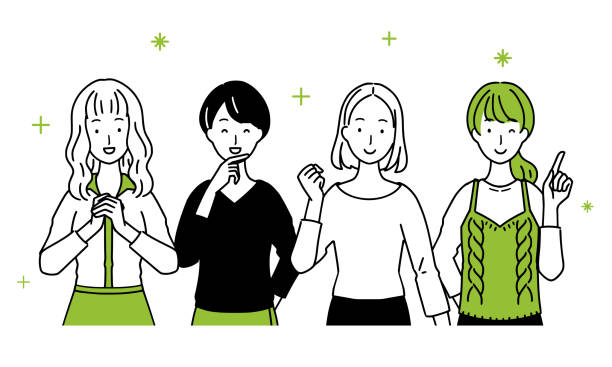 bildbanksillustrationer, clip art samt tecknat material och ikoner med illustration av damer rada upp. - hemmavarande förälder