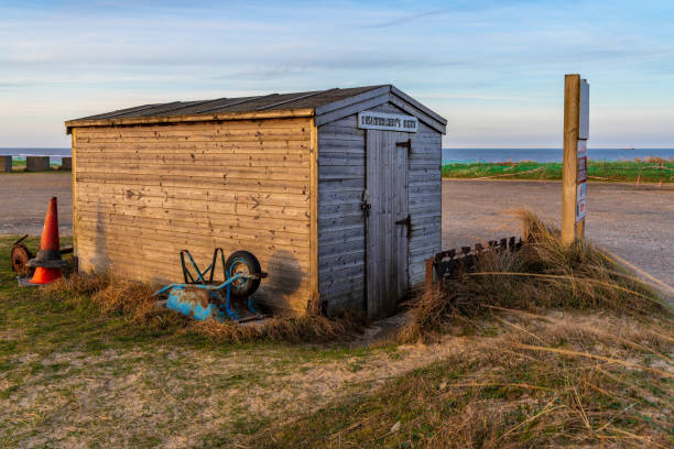Winterton-on-Sea, Norfolk, England, UK - April 05, 2018: A Fisherman's Hut near the North Sea coast