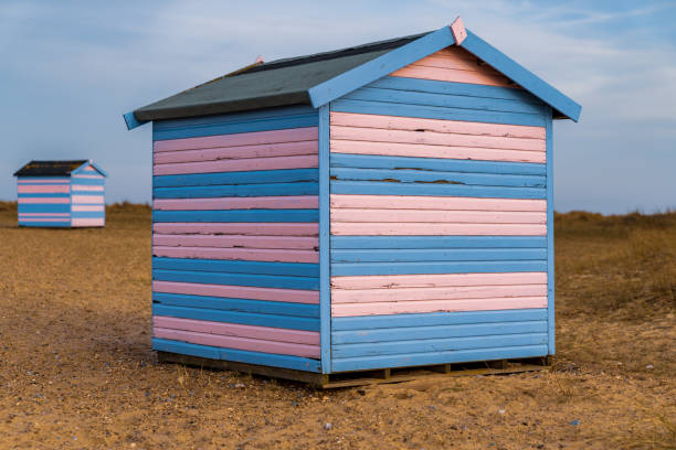 Great Yarmouth, Norfolk, England, UK - April 06, 2018: Beach Huts on Great Yarmouth beach